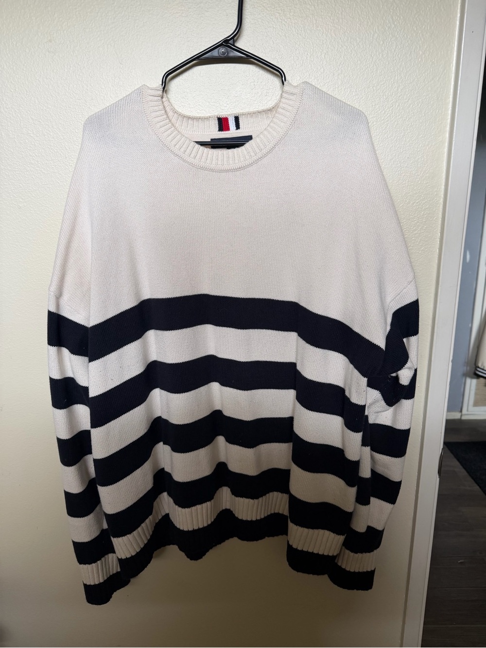 Striped Crewneck Sweater in Cream and Navy - Classic Men’s Knit